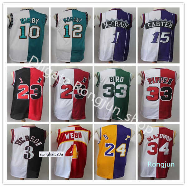 

Men Basketball Split Two Colors Jerseys Sale Michael Allen Iverson Bird Hakeem Olajuwon Tracy McGrady Vince Carter Purple White''nba''jersey