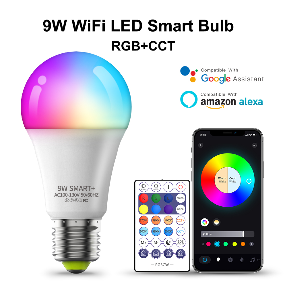 Inteligentne żarówki E26 Kolorowa żarówka LED działa z Alexa i Google Home App Control 800 lm RGB ciepłe białe domowe wystrój oświetlenia