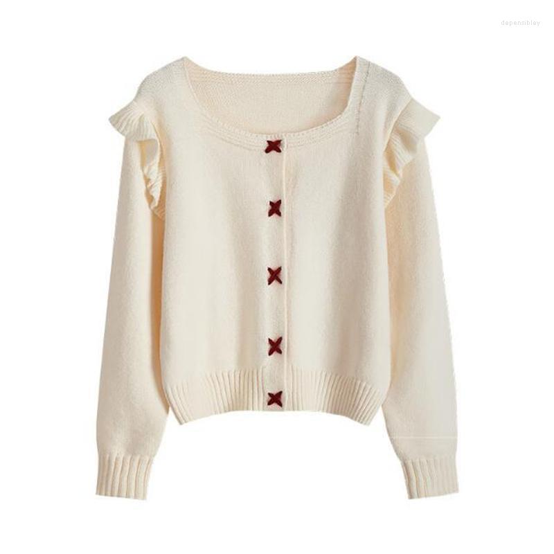 

Women's Knits & Tees Short Sweater Coat Spring And Autumn 2022 Design Sense Minority Flounces Foreign Style Outside Wear Cardigan Top Women, Red