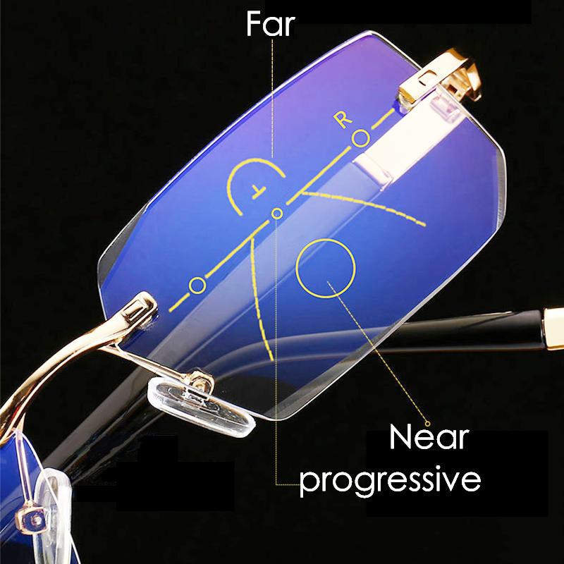 

Sunglasses Progressive Multifocal Rimless Reading Glasses Men Women Anti Blue Light Presbyopic Computer Eyeglasse