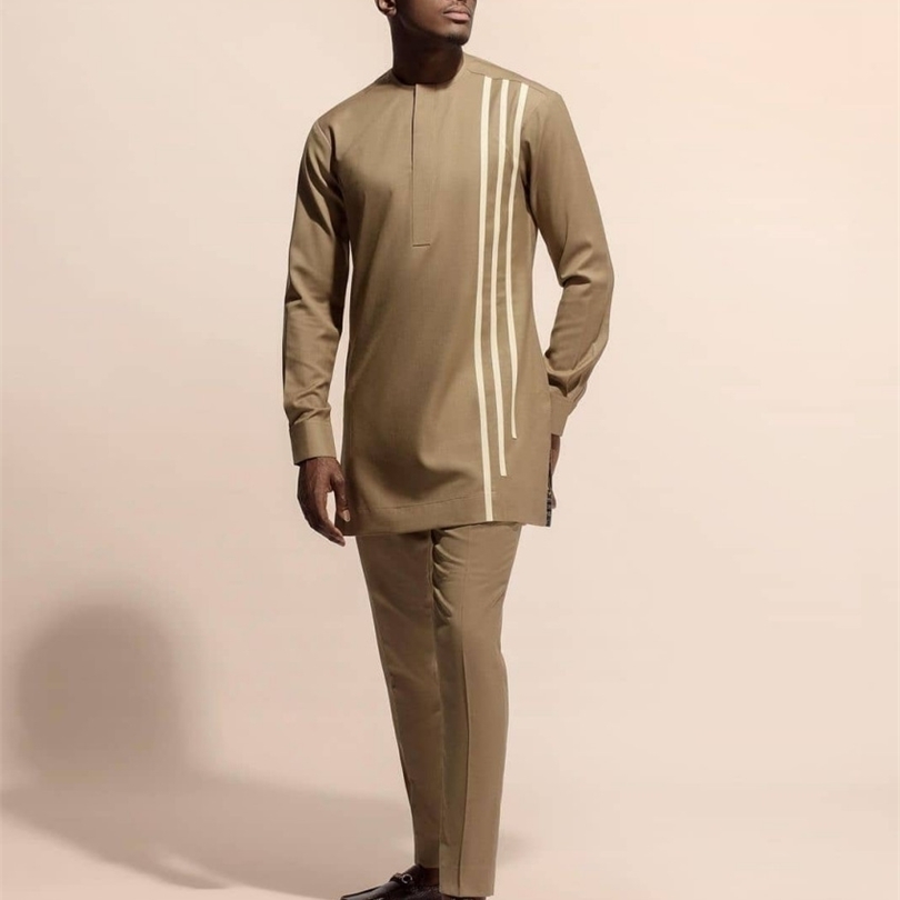 

for Man Long Sleeve Dashiki Fashion African Style Mens Suit Men Clothing ONeck Casual Tops and Pant 220720, Brown