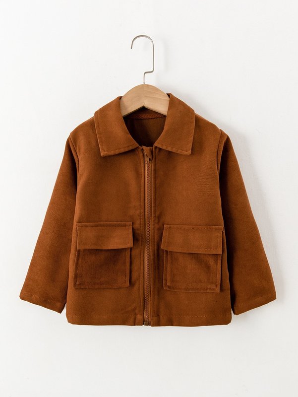 

Toddler Boys Flap Pocket Zip-up Coat SHE, Brown.