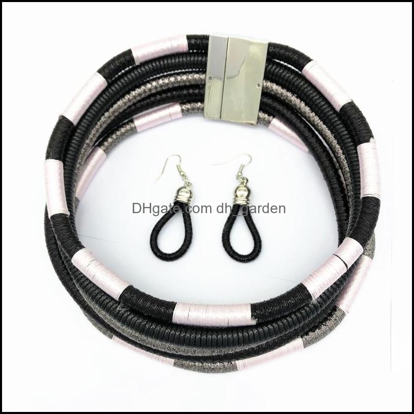 

Earrings Necklace Aniid Mti-Layer Woven Jewellery Choker Dubai Nigerian Bridal Wedding African Beads Jewelry Set Gift Drop Delivery 2021 S, As pic