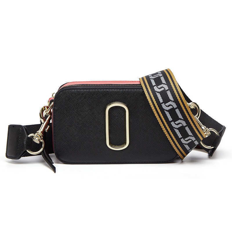 

High Quality luxurys designers womens Wide Shoulder Belt Camera Bag Fashion Shoulder Bags Leather Contrast color CrossBody Wallet ladies, Black 2