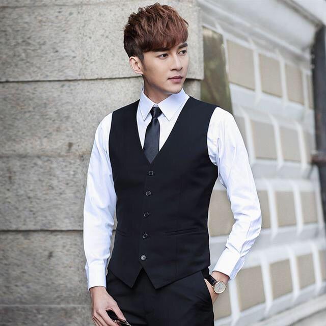 

Men's Vests Casual Suit Vest Men Business Waistcoat Fashion Formal Dress Single Breasted Classic V-neck Wedding C114Men's, Black