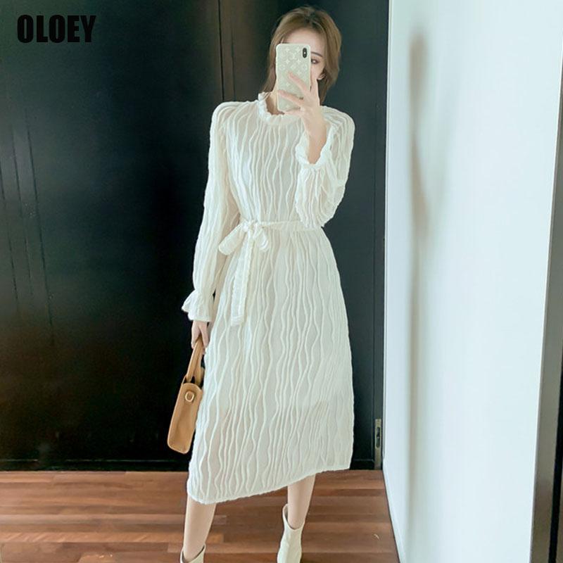 

Casual Dresses Korean Women 2022 Autumn Winter Gentle Fairy Party Dress Plus Velvet Thick Midi Pleated Office Bottoming, Black;gray