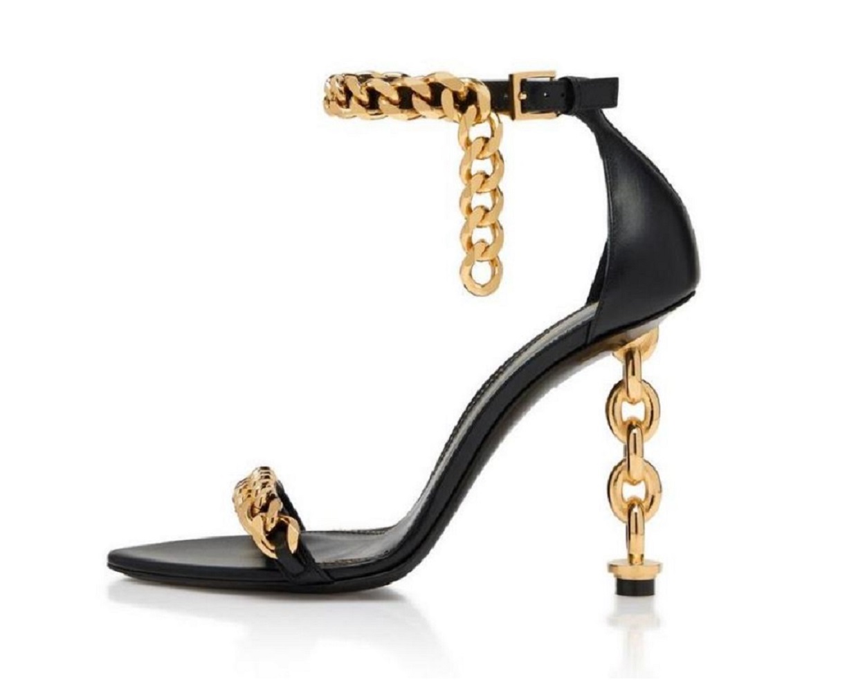 

Elegant Women Chain Heel Ankle Strap Sandal Dress shoes Sandal luxury designer Naked lady wedding party pumps heeled 35-42
