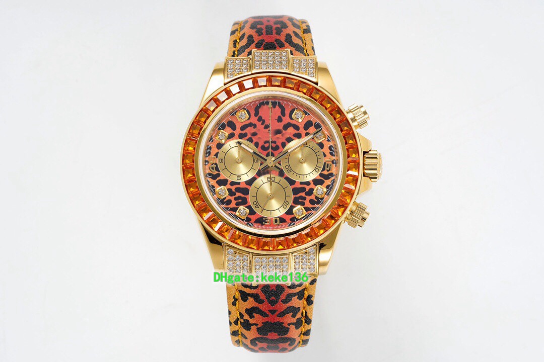 

TW men Watch 904L Steel 13mm 11598Saco Leopard print ETA CAL.7750 Chronograph Working 40mm Cosmograph Diamond border Automatic mechanical Mens Watches, Box