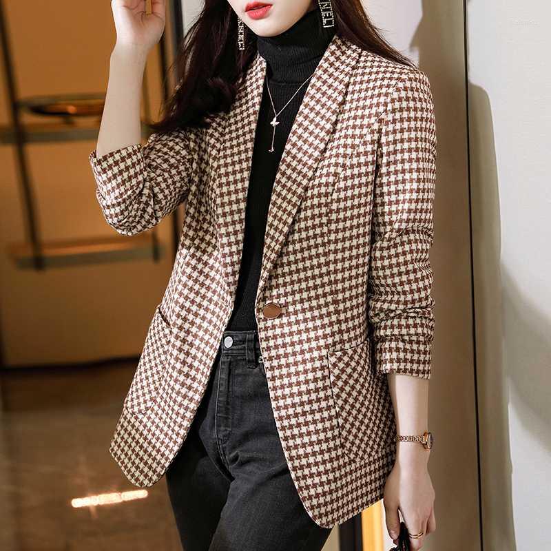 Women's Suits & Blazers Small Blazer Coat Spring Autumn Korean Vintage Casual Tops Ladies Button Woman Slim Notched Yellow Jacket CoatWomen&