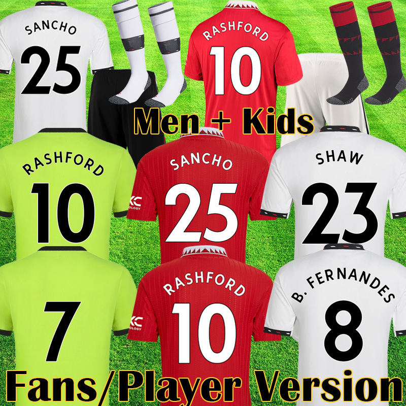 

2022 2023 SANCHO Player Version manchester utd Soccer Jerseys ERIKSEN VARANE BRUNO FERNANDES MANS UTDS RASHFORD Jersey Kids kit Football Shirt 22 23 MANs equipment, Player version pl third