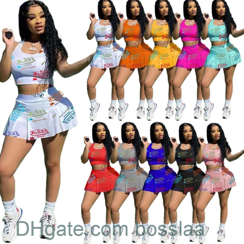 

Women Tracksuits 2 Piece Dress Set Summer Baseball Outfits Sexy Letters Printed Vest And Mini Skirt Sports Suit, Aqua blue
