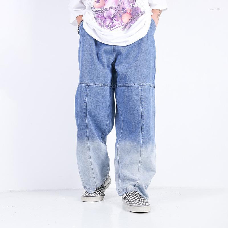

Men's Jeans Eukaaru High Street Denim Letter Embroidery Gradient Straight Wide Leg Fashion Oversized Hip Hop Baggy Naom22, Blue