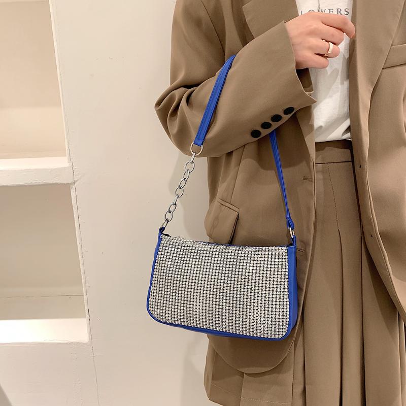 

Evening Bags Fashion Rhinestones Shoulder Clutch Bag For Women Shiny PU Leather Dinner Party Purse Female Underarm HandbagsEvening, Blue