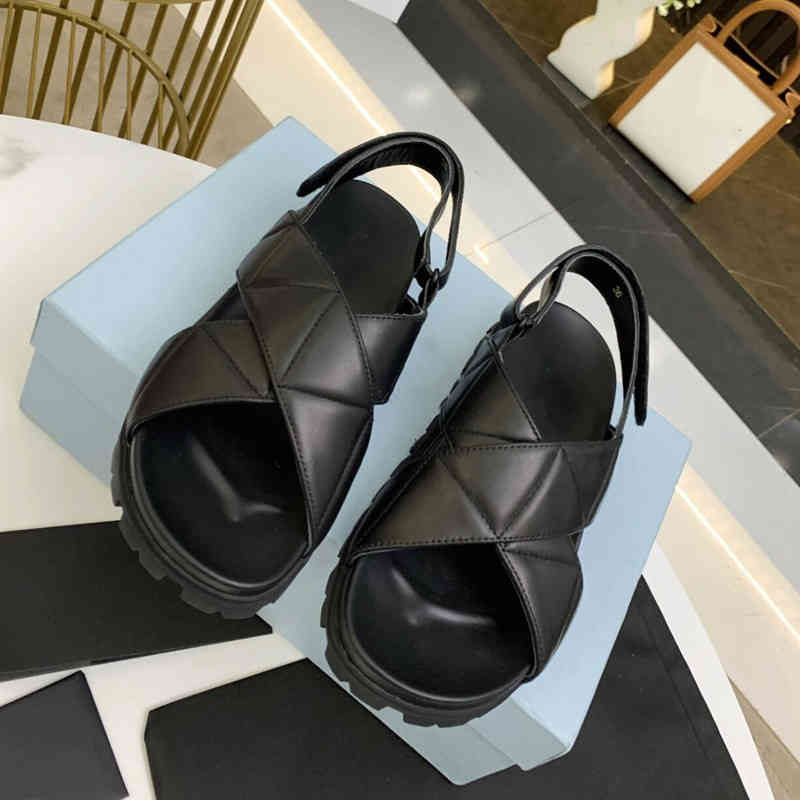 

2022 summer new sheepskin cross with thick soled sandals women's open toe leisure flat bottom magic sticker Roman shoes women Outlet_LL5A, Black cross