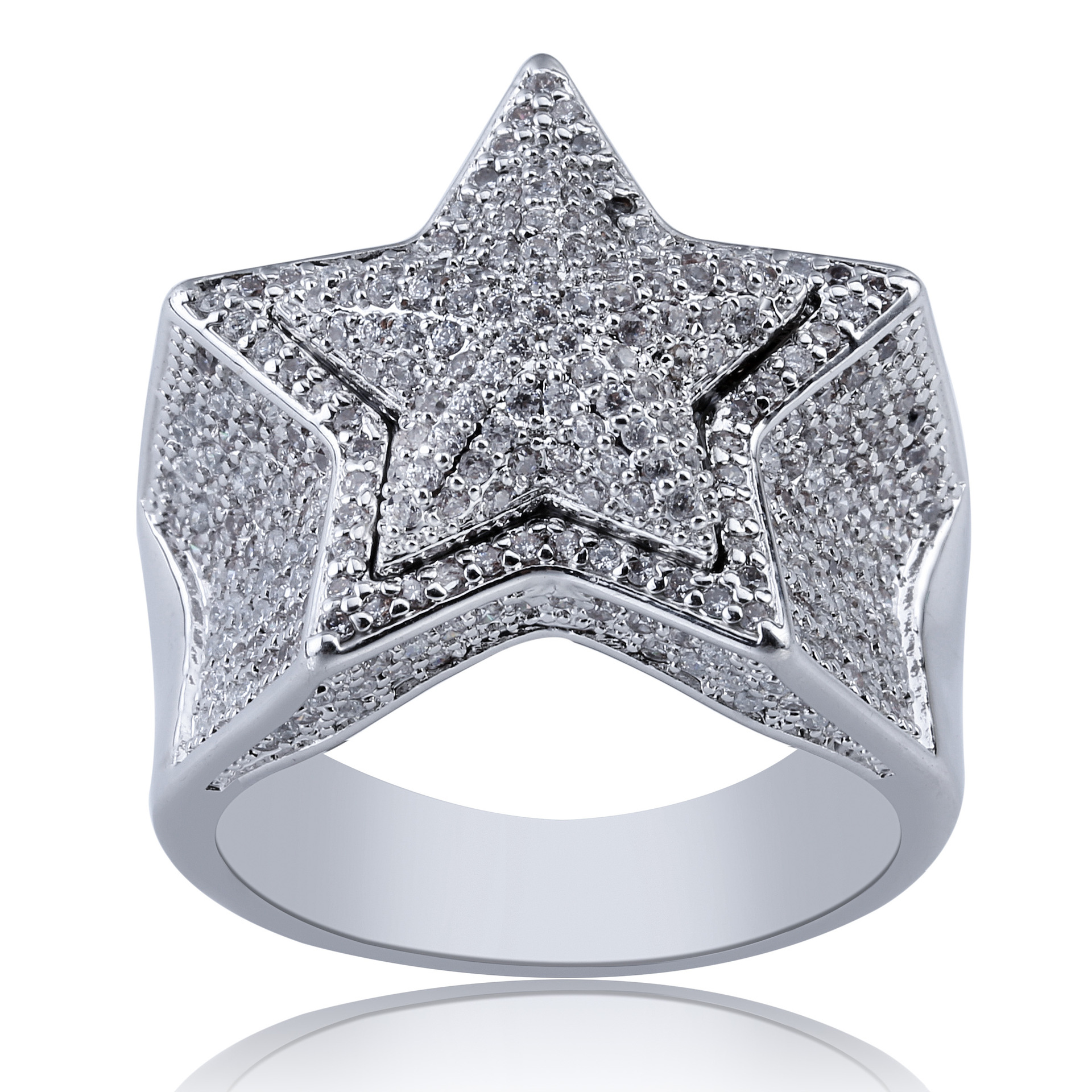 

Men Ring Women Hip Hop Rapper 14k Gold Plating Rings For Man Fashion Five-Pointed Star Hiphop Silver Ring Bling 3A Cubic Zirconia Stone Men's Jewelry
