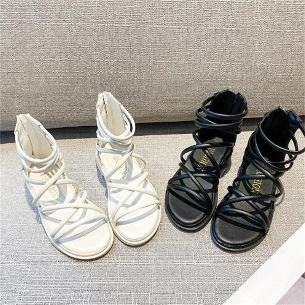 

Children's Roman Sandals Shoes Retro British Back Zipper Summer Girls Beach Shoes 2022 New High Help Non-slip Fashion Girl Sandal, Black