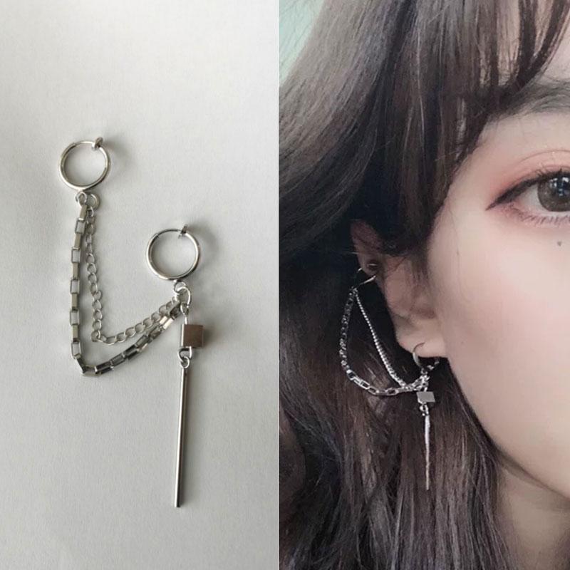 

Dangle & Chandelier Pcs Punk Gothic Fake Piercing Cartilage Drop Earrins For Women Men Cross Long Tassels Chain 2 Clips Pearl Jewellery Brin