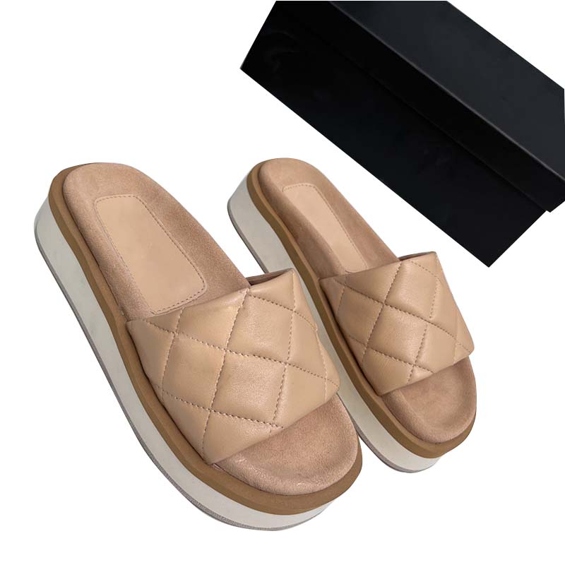 

Slippers For Womens Designer Platform Tweed And Grosgrain Fashion Mules Luxury Slides Beach Shoes Beige Woman Sandals Retro Classic Flip Flops Girls Flesh Loafers, Box