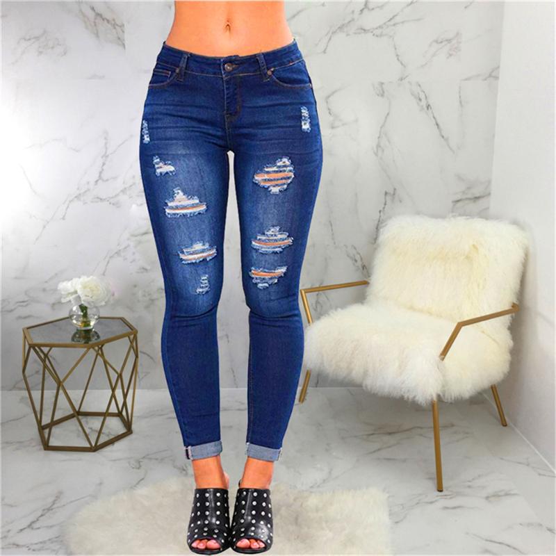 

Women' Jeans Blue Hole Women High Waist Skinny Sexy Ripped Streetwear Denim Trousers Stretch Retro Pencil Pants Lady Summer 2022, 03