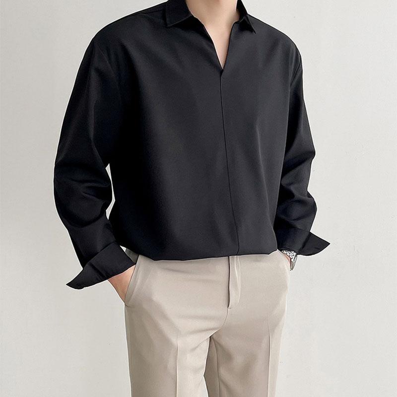 

Men's Casual Shirts Autumn Long-sleeved High-grade Drape Thin Black Shirt Men's Iron-free Loose Korean Version Comfortable White ShirtMe