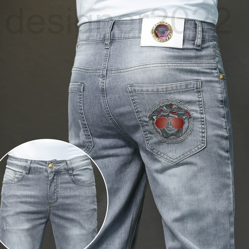 

Men's Jeans designer spring grey men's jeans Korean Leggings slim fit Medusa embroidered long pants TAEX, 2# packing bag