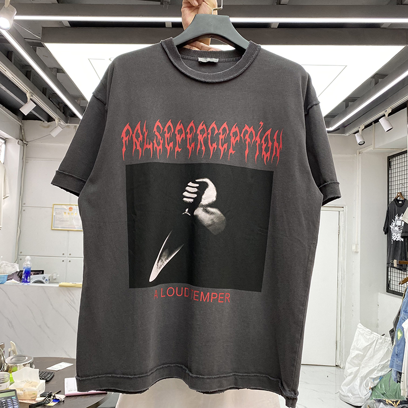 T-shirt surdimensionné lavé pour hommes et femmes, imprimé de haute qualité, manches courtes, photos réelles