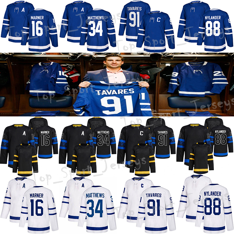 AD hockey jersey Alternate Reversible Black 34 Auston Matthews 91 John Tavares 88 William Nylander 16 Mitchell Marner show logo on the front of t