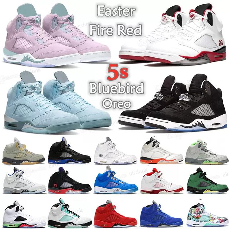 

Men Jumpman 5s Basketball Shoes 5 Racer Blue Bluebird Oreo Raging Bull What The Fire Red Concord Green Bean Easter Jade Mens Sports Trainers Sneakers US 7-13, Color-7