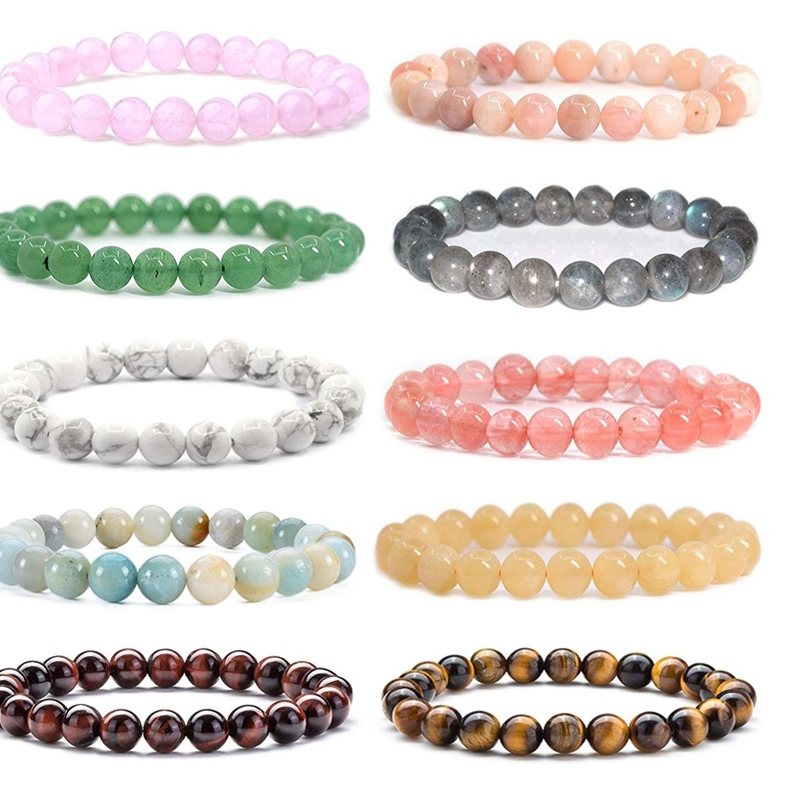 

8MM Fashion Strands Luxury Natural Stone Healing Crystal Stretch Beaded Bracelet Handmade Precious Gemstone Round Bracelets Jewelry