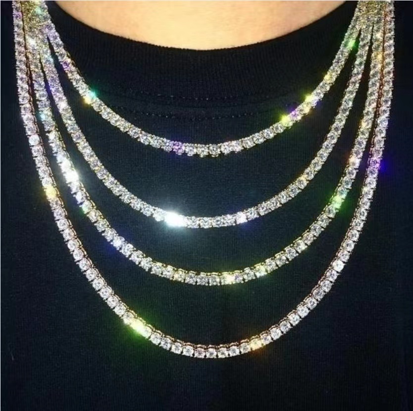

Candlelight Dinners Diamond Tennis Choker Mens Tennis Gold Silver Iced Out Chain Necklaces Fashion Hip Hop Jewelry 10 pieces/lot batch