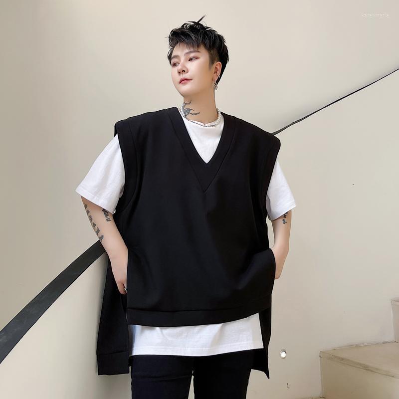 

Men' Vests 2022 Summer Solid Color V-neck Front Short Back Long Design Small Pullover Asymmetric Vest Top Kare22, Black