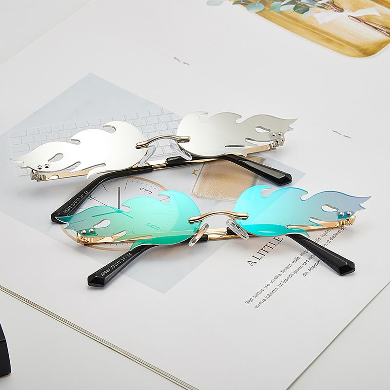 

Sunglasses Fashion Fire Flame Women Men Rimless Wave Sun Glasses Eyewear Luxury Trending Narrow SunglassesSunglasses