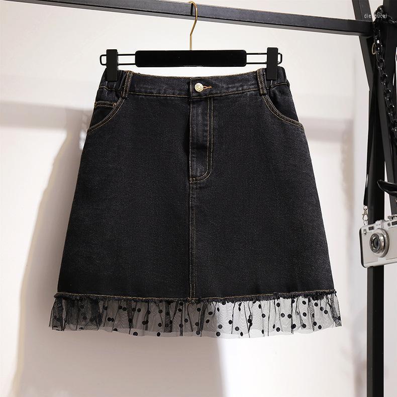 

Skirts 2XL-6XL Plus Size Women's Short Denim 2022 Summer Casual Large Mesh Skirt Faldas Lady Office Slim A-line, Black