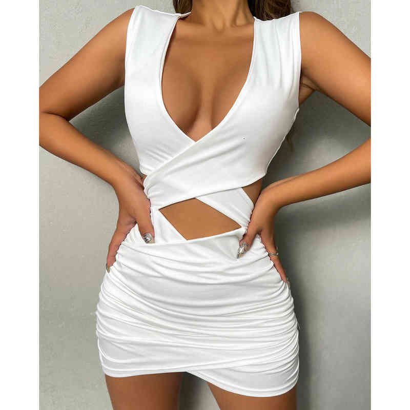 Designer Women's Casual Dresses 2022 Summer Sexy Deep v Hollow Out Buttock Backl Women's Dresses-image-759197916