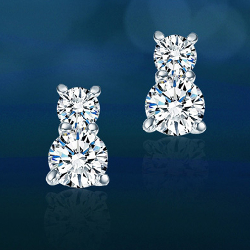 

OMHXZJ wholesale Studs Fashion jewelry star contracted AAA zircon round gourd real 925 sterling silver small Stud earrings YS125