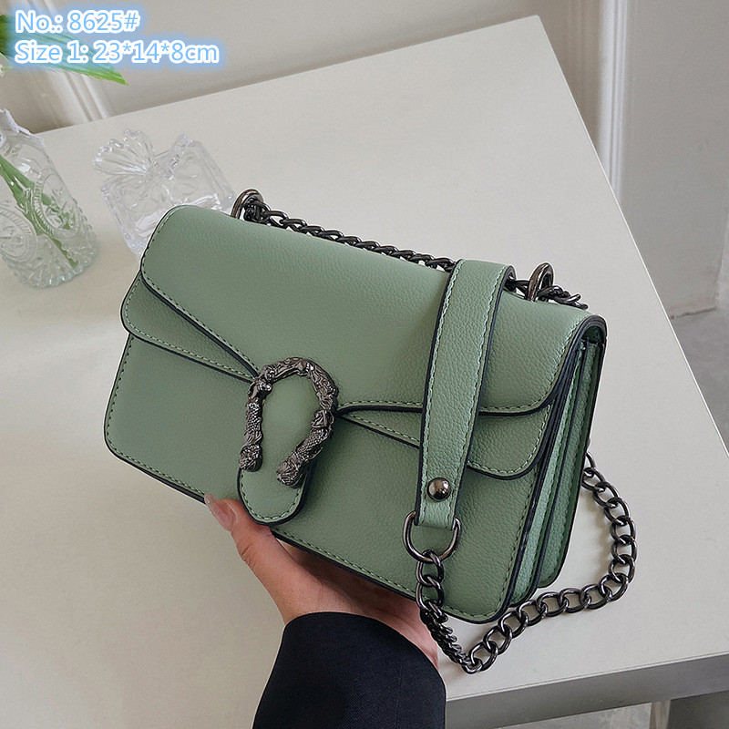 

Wholesale factory ladies leathers shoulder bags street trend Litchi pattern handbag personality buckle chain bag flip solid color leather mobile phone coin purse, Red1-8625#