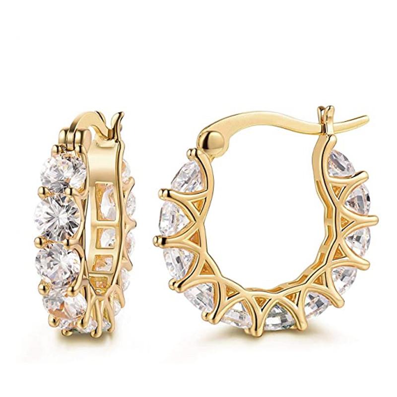 

Hoop & Huggie Fashion Shiny Zircon Earrings For Women Romantic Rhinestone Hoops Wedding Engagement Jewelry AccessoriesHoop