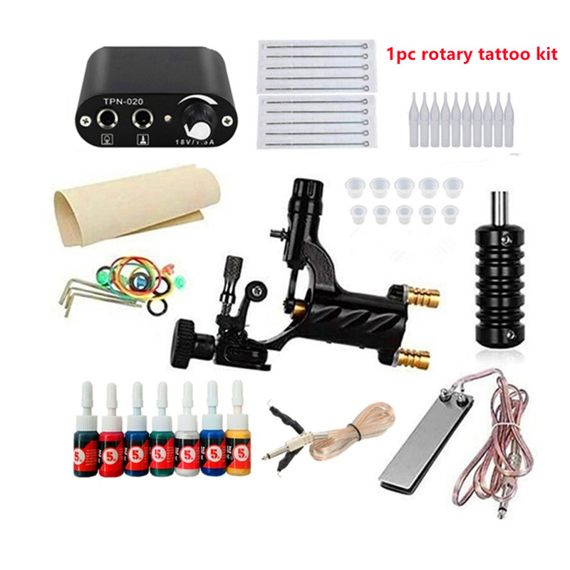 Kits de tatouage 7 couleurs Encre Encons Ensemble à aiguilles jetables Alimentation Alimentation Rotary Machine Gun Set Tatouos Kit Tatouage Acce