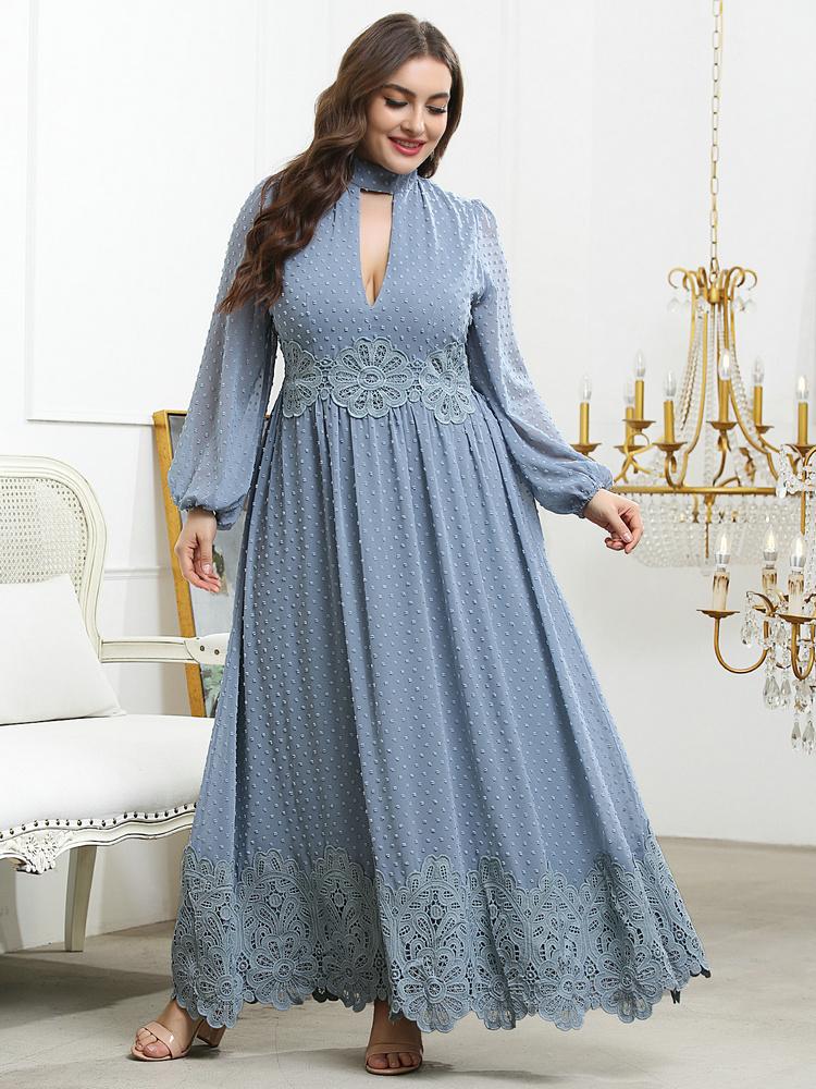 

Plus Size Dresses Long Sleeve Loose Solid Dress 2022 Large Maxi Wedding For Women Elegant Evening Party Casual ClothingPlus, Blue