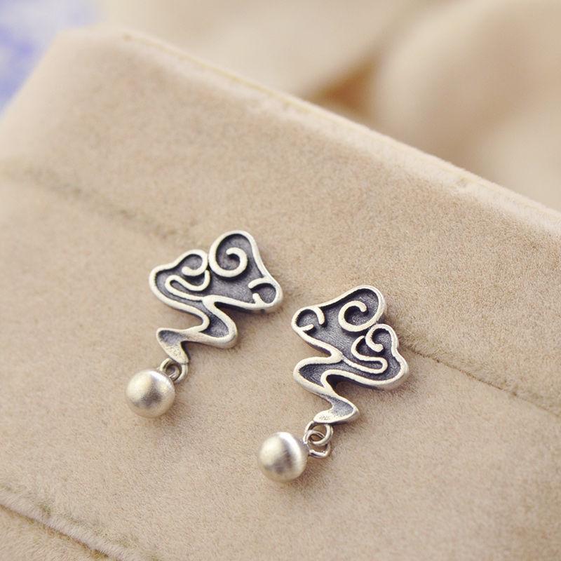 

Dangle & Chandelier Thai Silver Women's Retro Craft Auspicious Cloud Ball Earrings Exquisite Chinese Style Literary Lady Cocktail Jewelr