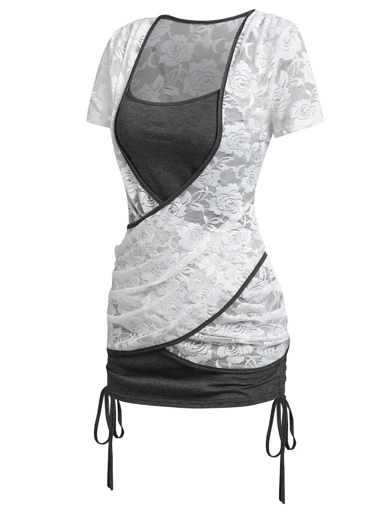 

Women' T-Shirt Women Ruched Cami Tops Lace Crossover Top And Cinched Set -3xl T-Shirts For Summer HolidayWomen, White