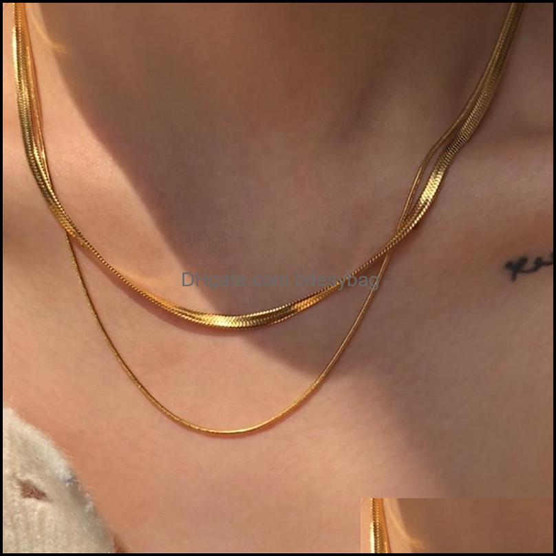 

Chains Necklaces Pendants Jewelry 2021 Tarnish Classical Double Layer Herrying Bone Chain Necklacethin Snake Necklace Gold St Dhrbl