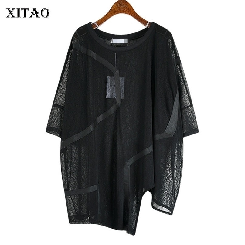 

XITAO Irregular Sexy T Shirt Women Fashion Thin White Black Pullover Goddess Fan Casual Style Loose Minority Tee Top DZL1184 220402, Black dzl1184