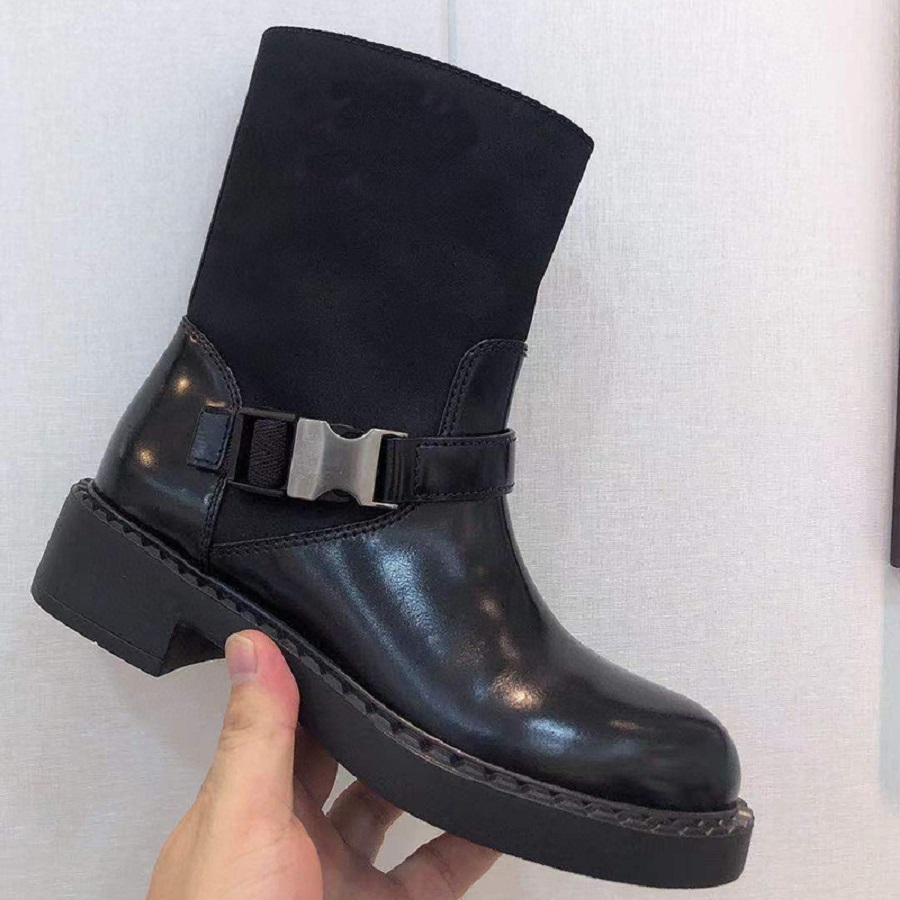 

Designer winter fashion boots re-nylon brushed leather ankle black and white top quality woman shoes size 35-41 with box No333