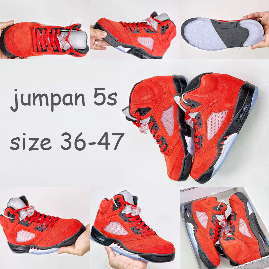 

Jumpans 5s BasketBall Shoes for Men Women Raging Bull Red Genuine Leather Jogging Sneaker, ##