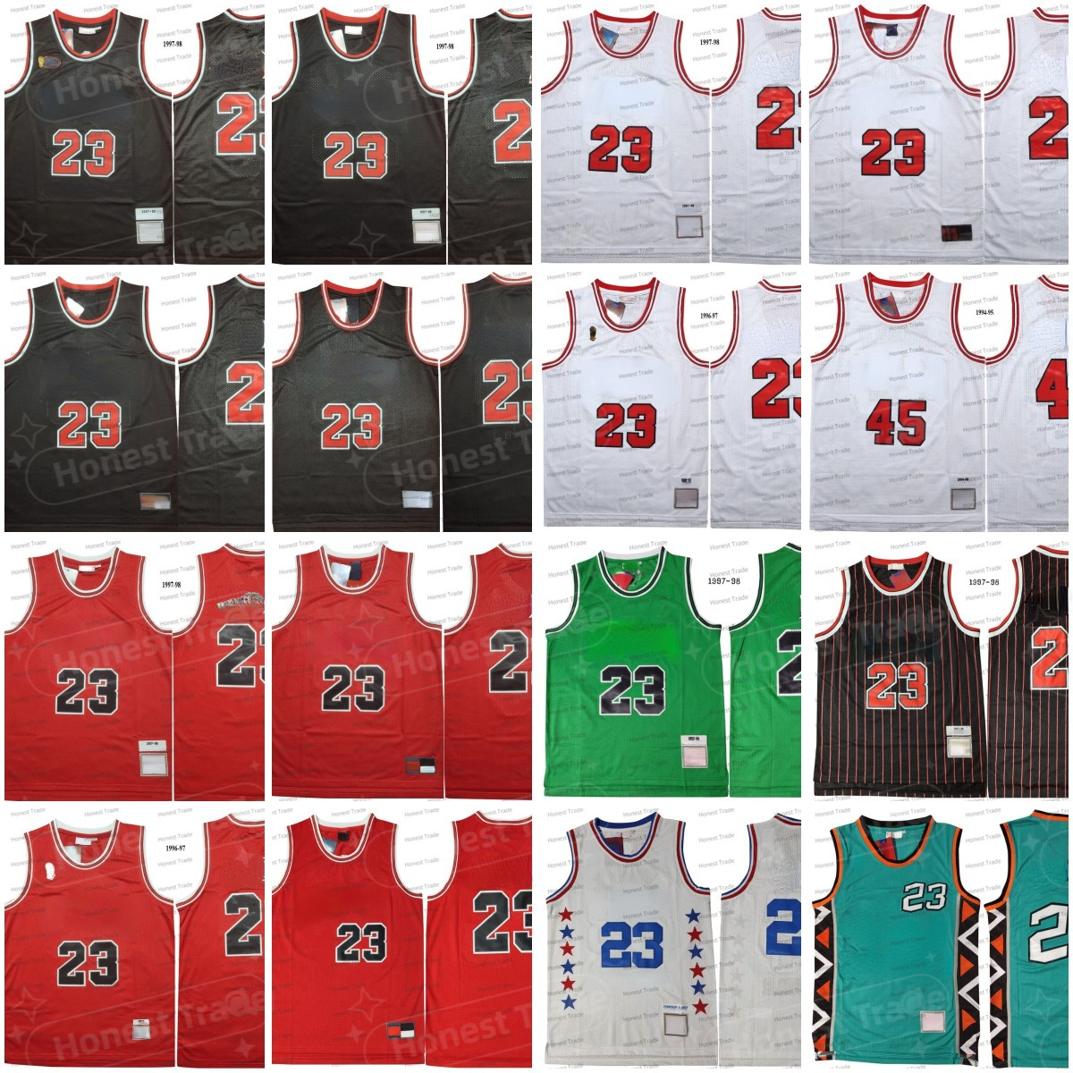 

96-97 Vintage 1997-98 Green 23 Red Basketball M&N Stitched Mens Jersey Black White 1994 - 95 1984 - 1985 Retro Jerseys, Men jersey
