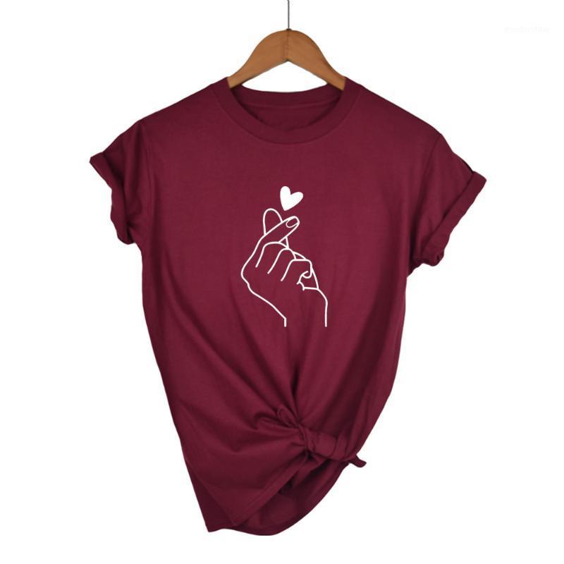 

Women's T-Shirt Casual Love Femme Oversized Tshirt Graphic Hand Funny Summer Tops Tee Short Sleeve Plus Size Harajuku Streetwear, Wine red-b