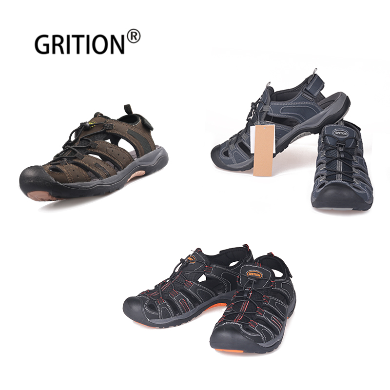 

2020 Men Sandals Flat Nubuck Leather Male Summer Shoes Beach Outdoor Walking Hiking Breathable Sport Sandals Large Size, Navy blue