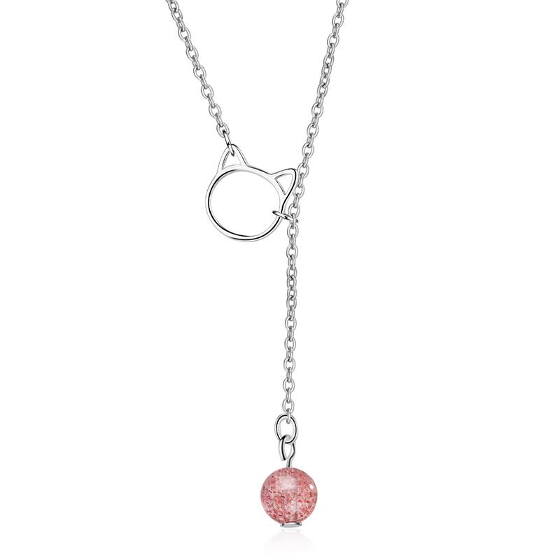 

Pendant Necklaces Cute Cat Necklace Fashion Pink Grey Natural Stone Chain Elegant Women Party Jewelry Gifts