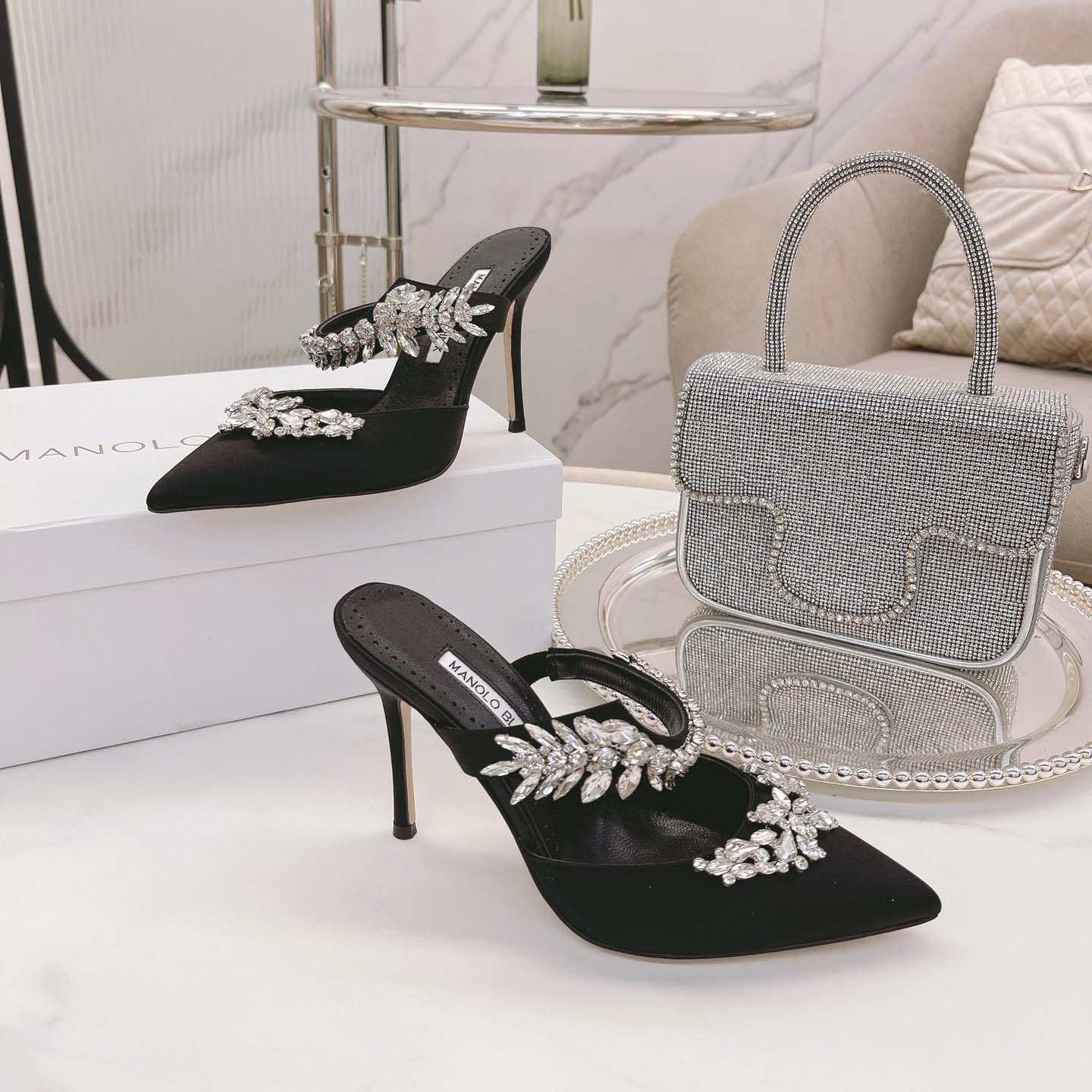 Summer new style Sandal shoes pointed rhinestone bow tie cross strap satin French minority covered head High heel sandals single shoe women 37